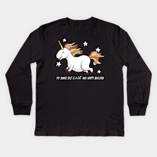 The fat and happy Unicorn Kids Long Sleeve T-Shirt